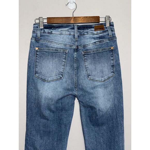 Judy Blue Jeans Bootcut High Rise Fray Hem Stretch Denim Two Button Preppy 5/27 - Picture 8 of 15